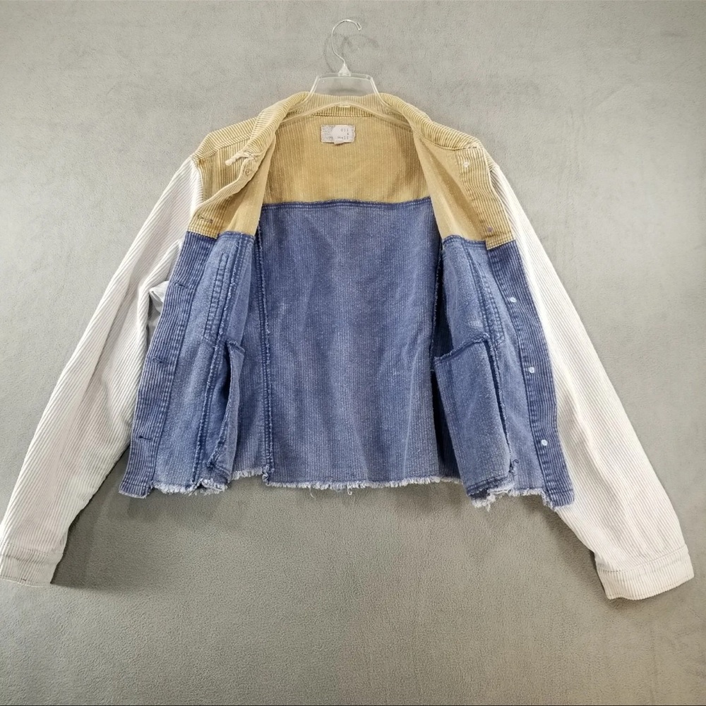 Oli & Hali Mineral Washed Color Block Fitted Corduroy Denim Jacket Raw Hem - Picture 4 of 12